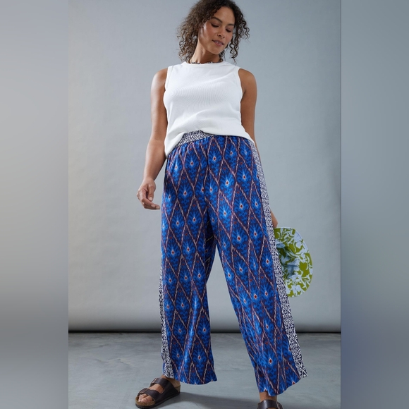 ANTHROPOLOGIE High Rise Wide Leg Multicolor Blue Print Vale Pants - Picture 3 of 8